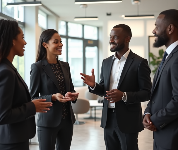 Group of business professionals talking in an office